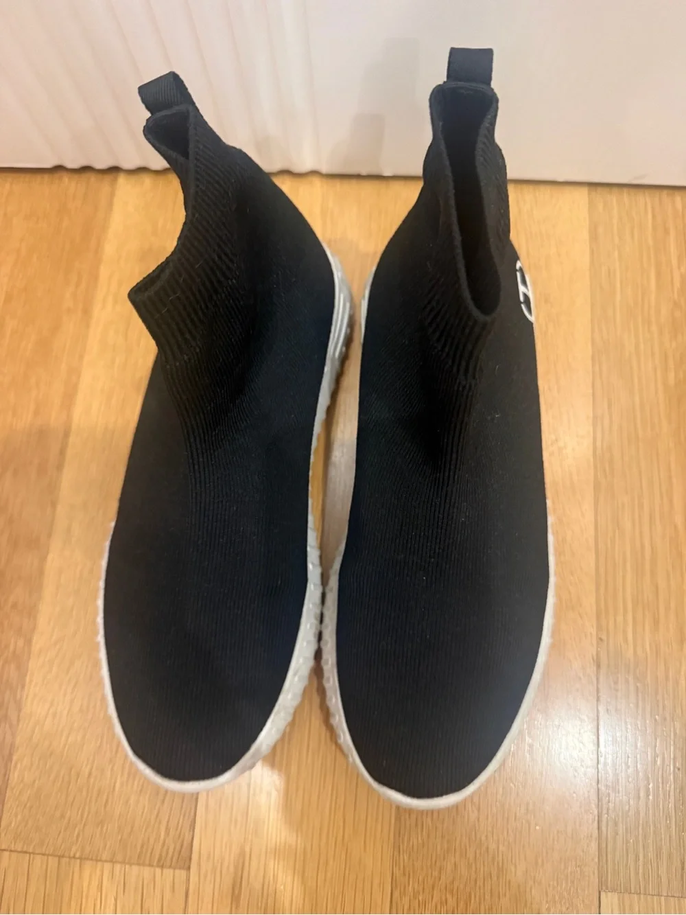Twin-Set Black Knit Sock Sneakers with White Sole